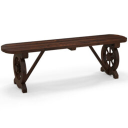 Costway 2-Seat Garden Curved Bench Carbonized Wood Dining Bench W/ Wagon Wheel Base - thumbnail 9