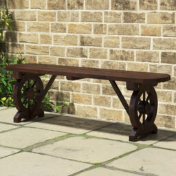 Costway 2-Seat Garden Curved Bench Carbonized Wood Dining Bench W/ Wagon Wheel Base - thumbnail 4