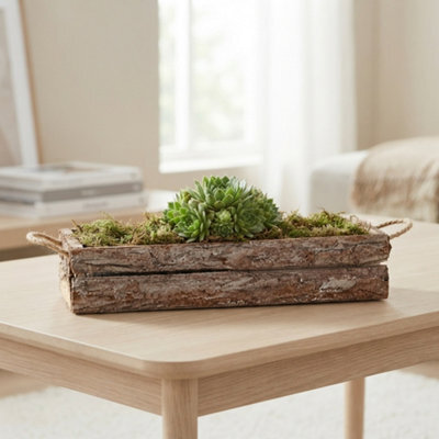 Xl Wooden Bark Planter Arrangement - 50Cm