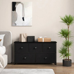 5 Drawers Cabinet 2 Tier Fabric Storage Organizer Chest Of Drawers With Baskets - thumbnail 6