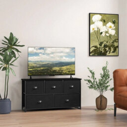5 Drawers Cabinet 2 Tier Fabric Storage Organizer Chest Of Drawers With Baskets - thumbnail 3