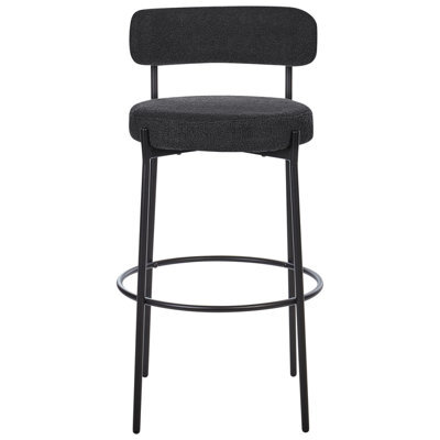 Wyld And Coco Set Of 2 Black Boucle Armless Bar Stools With Matt Steel Legs And Floor Caps, Counter-Height Seating - image 1