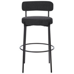 Wyld And Coco Set Of 2 Black Boucle Armless Bar Stools With Matt Steel Legs And Floor Caps, Counter-Height Seating - thumbnail 1