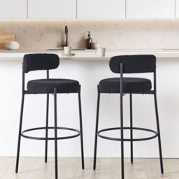 Wyld And Coco Set Of 2 Black Boucle Armless Bar Stools With Matt Steel Legs And Floor Caps, Counter-Height Seating - thumbnail 2