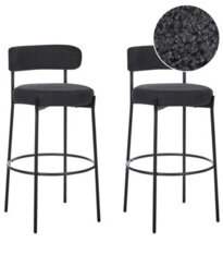 Wyld And Coco Set Of 2 Black Boucle Armless Bar Stools With Matt Steel Legs And Floor Caps, Counter-Height Seating - thumbnail 3