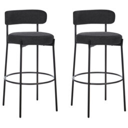Wyld And Coco Set Of 2 Black Boucle Armless Bar Stools With Matt Steel Legs And Floor Caps, Counter-Height Seating - thumbnail 4