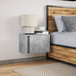 Berkfield Wall-Mounted Bedside Cabinet With Led Lights Concrete Oak - thumbnail 4