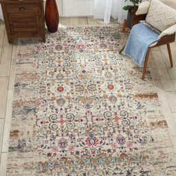 Ivory Luxurious Traditional Persian Easy To Clean Floral Rug For Dining Room-61Cm X 115Cm