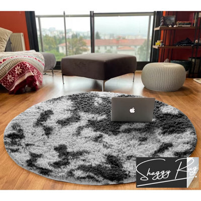 Ameha Tye Dye Grey Area Rug For Bedroom 120 X 120 Cm- Super Soft Fluffy Thick Pile Plush Carpet - image 1