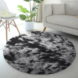 Ameha Tye Dye Grey Area Rug For Bedroom 120 X 120 Cm- Super Soft Fluffy Thick Pile Plush Carpet - thumbnail 4