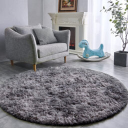 Ameha Tye Dye Grey Area Rug For Bedroom 120 X 120 Cm- Super Soft Fluffy Thick Pile Plush Carpet - thumbnail 5