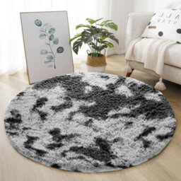 Ameha Tye Dye Grey Area Rug For Bedroom 120 X 120 Cm- Super Soft Fluffy Thick Pile Plush Carpet - thumbnail 7