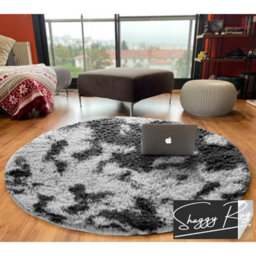 Ameha Tye Dye Grey Area Rug For Bedroom 120 X 120 Cm- Super Soft Fluffy Thick Pile Plush Carpet - thumbnail 1
