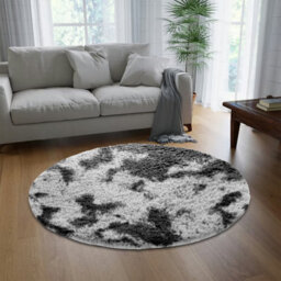 Ameha Tye Dye Grey Area Rug For Bedroom 120 X 120 Cm- Super Soft Fluffy Thick Pile Plush Carpet - thumbnail 3