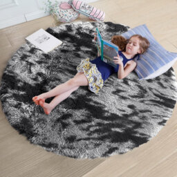 Ameha Tye Dye Grey Area Rug For Bedroom 120 X 120 Cm- Super Soft Fluffy Thick Pile Plush Carpet - thumbnail 8