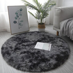Ameha Tye Dye Grey Area Rug For Bedroom 120 X 120 Cm- Super Soft Fluffy Thick Pile Plush Carpet - thumbnail 9