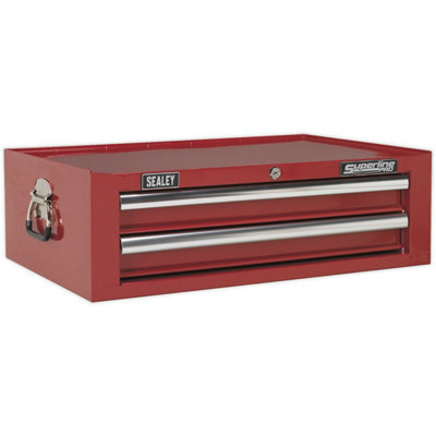 Red 2 Drawer Mid-Box Tool Chest With Lockable Storage Unit - 670 X 440 X 210mm - image 1