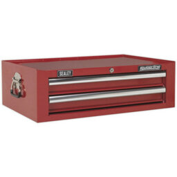 Red 2 Drawer Mid-Box Tool Chest With Lockable Storage Unit - 670 X 440 X 210mm