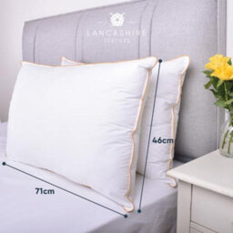Lancashire Textiles Cotton Pillow Pack Of 2, White Piping Edge, Hollowfibre Filled Medium Firmness And Support Bed Cushion  - thumbnail 2