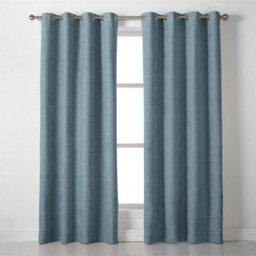 Luxury Living Velvet Chenille Eyelet Curtains Ready Made Pair Teal - thumbnail 3