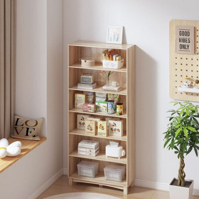 Urbn-Living Urbnliving 180Cm Height Oak 6 Tier Wooden Bookcase Shelf Storage Display Shelving Unit - image 1