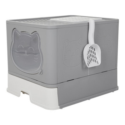 Living And Home Grey Large Hooded Cat Litter Box Litter Tray With Scoop Odour Removal - image 1