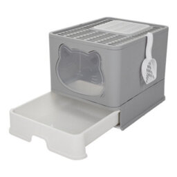 Living And Home Grey Large Hooded Cat Litter Box Litter Tray With Scoop Odour Removal - thumbnail 3
