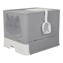 Living And Home Grey Large Hooded Cat Litter Box Litter Tray With Scoop Odour Removal
