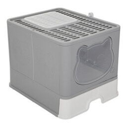 Living And Home Grey Large Hooded Cat Litter Box Litter Tray With Scoop Odour Removal - thumbnail 2