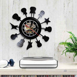 Amorly Rock Music Instrument Vinyl Record Wall Clock With Led Light, Guitar Trumpet Musical Wall Art Decor, Battery Powered Quartz Clock - thumbnail 6