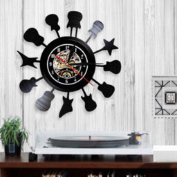Amorly Rock Music Instrument Vinyl Record Wall Clock With Led Light, Guitar Trumpet Musical Wall Art Decor, Battery Powered Quartz Clock - thumbnail 4