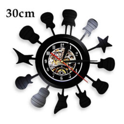 Amorly Rock Music Instrument Vinyl Record Wall Clock With Led Light, Guitar Trumpet Musical Wall Art Decor, Battery Powered Quartz Clock - thumbnail 3