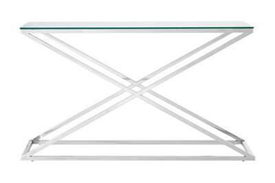 Orsina Glass Top Criss Cross Console Table, Stainless Steel And Glass Console Table, Contemporary Hallway Table - image 1