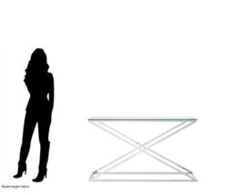 Orsina Glass Top Criss Cross Console Table, Stainless Steel And Glass Console Table, Contemporary Hallway Table - thumbnail 5