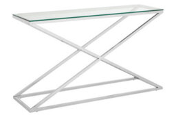 Orsina Glass Top Criss Cross Console Table, Stainless Steel And Glass Console Table, Contemporary Hallway Table - thumbnail 2