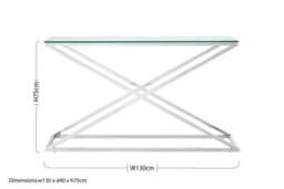 Orsina Glass Top Criss Cross Console Table, Stainless Steel And Glass Console Table, Contemporary Hallway Table - thumbnail 4