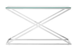 Orsina Glass Top Criss Cross Console Table, Stainless Steel And Glass Console Table, Contemporary Hallway Table - thumbnail 1