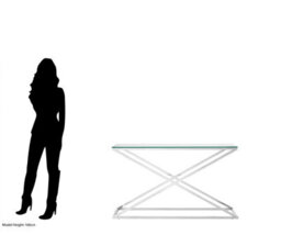 Orsina Glass Top Criss Cross Console Table, Stainless Steel And Glass Console Table, Contemporary Hallway Table - thumbnail 3