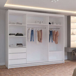 M N Furniture Ltd Prism Spacious 3-Door Sliding Mirror Wardrobe Available In White, Oak, Cashmere, Artisan Colors  - White 250Cm - thumbnail 3