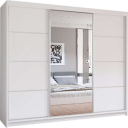M N Furniture Ltd Prism Spacious 3-Door Sliding Mirror Wardrobe Available In White, Oak, Cashmere, Artisan Colors  - White 250Cm - thumbnail 2