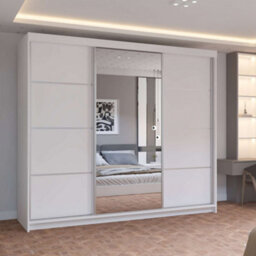 M N Furniture Ltd Prism Spacious 3-Door Sliding Mirror Wardrobe Available In White, Oak, Cashmere, Artisan Colors  - White 250Cm - thumbnail 1