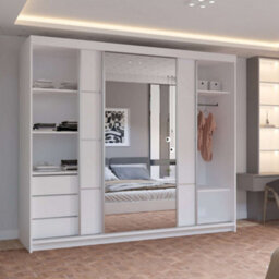 M N Furniture Ltd Prism Spacious 3-Door Sliding Mirror Wardrobe Available In White, Oak, Cashmere, Artisan Colors  - White 250Cm - thumbnail 4