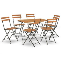 Berkfield 7 Piece Folding Bistro Set Solid Wood Acacia And Steel - thumbnail 2