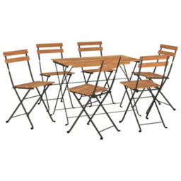 Berkfield 7 Piece Folding Bistro Set Solid Wood Acacia And Steel - thumbnail 3