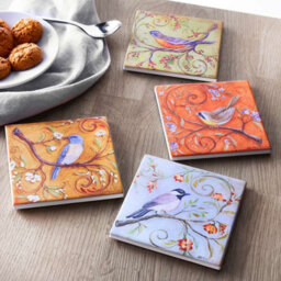 Set Of 4 Ceramic Bird Coasters Matt Finish, Illustrated Garden Birds, H0.5 X W10.8 X D10.8Cm - thumbnail 1