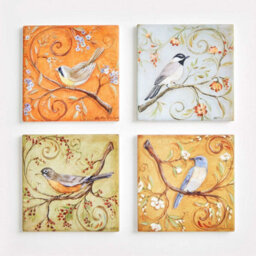 Set Of 4 Ceramic Bird Coasters Matt Finish, Illustrated Garden Birds, H0.5 X W10.8 X D10.8Cm - thumbnail 2