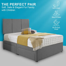 Dining Tables Chelsea Headboard Divan Set, 2 Drawer On Same Side With Sprung 1500 Comfort Mattress - Damask Fabric Grey - King - thumbnail 2