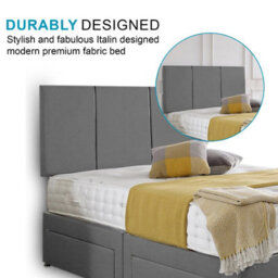 Dining Tables Chelsea Headboard Divan Set, 2 Drawer On Same Side With Sprung 1500 Comfort Mattress - Damask Fabric Grey - King - thumbnail 3