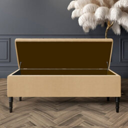 120Cm Paris Plain Ottoman Storage Bench -Naples Shoes Bench With Black Turned Wooden Legs - Beige Upholstery Storage Footstool - thumbnail 2