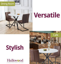 Hallowood Furniture Cullompton Small Round Marble Effect Dining Table 90Cm With 2 Brown Leather Effect Chairs - thumbnail 6